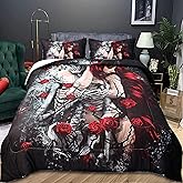 ZHH Skull Duvet Cover King Size Set Goth Halloween Themes Bedding Set (1 X Quilt Cover, 2 X Pillowcases)