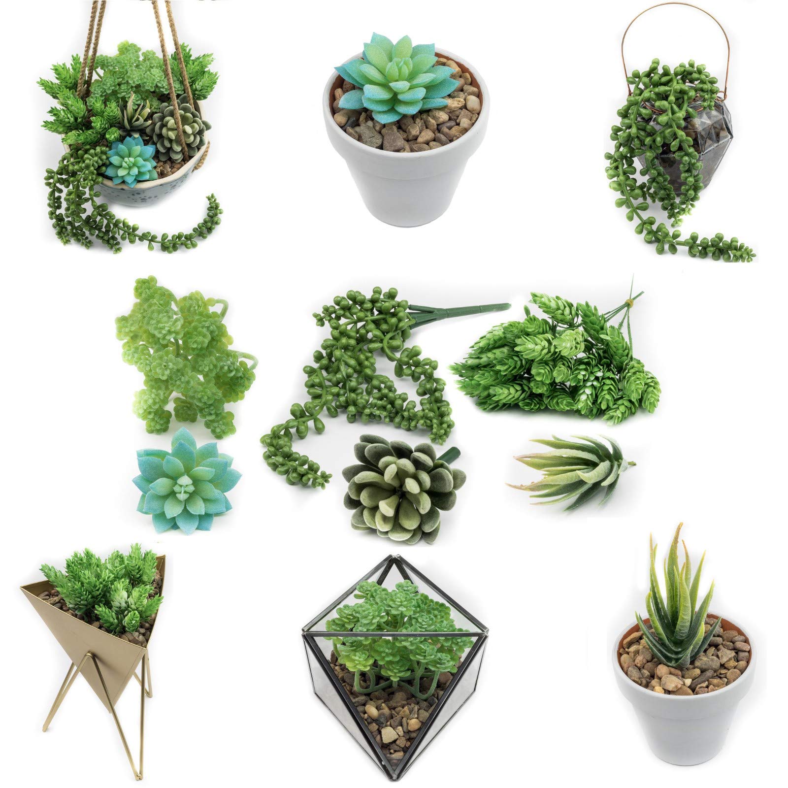 Digicharge 6 x Artificial Plastic Fake Succulents Plants Flowers Sempervivum Faux Set Of 6