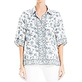 Max Studio Womens Rayon 3/4 Sleeve Button Front Blouse