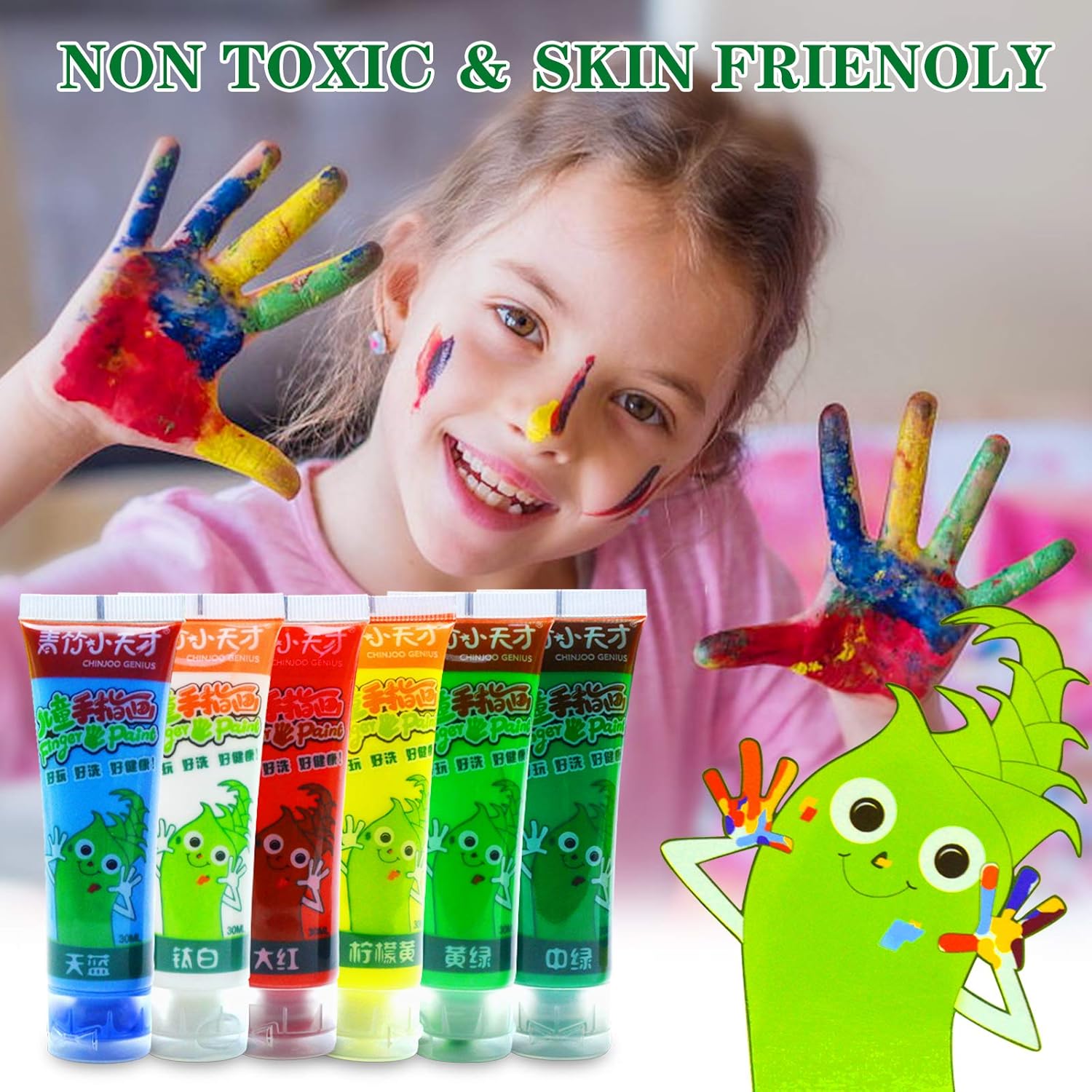 Washable Finger Paint Set ​for Kids dders Non-Toxic Fingerpaints Kitfor Kids, School, DIY, Craft Painting (6 color): Toys & Games