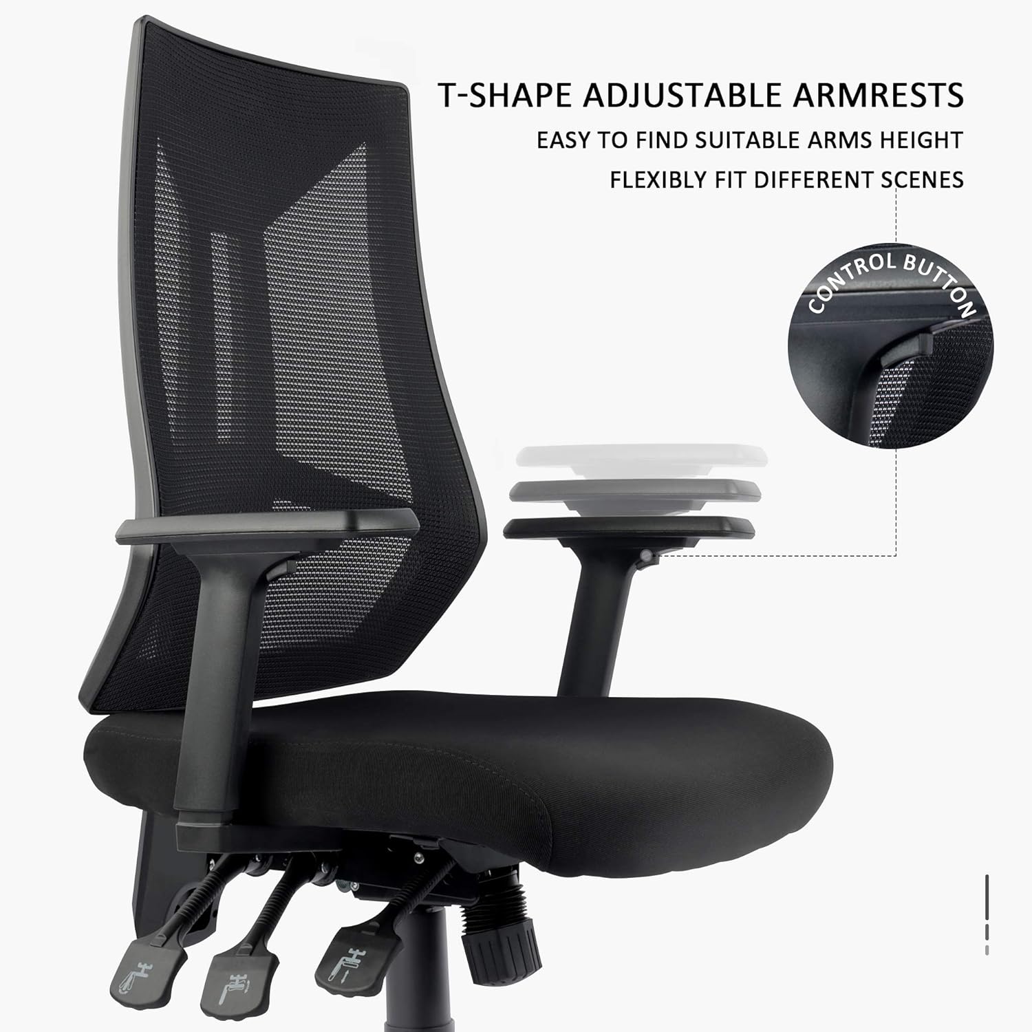 High-Back Ergonomic Desk Chair Mesh Swivel Task Office Chair with Adjustable Arms, Seat and Backrest (Black): Kitchen & Dining