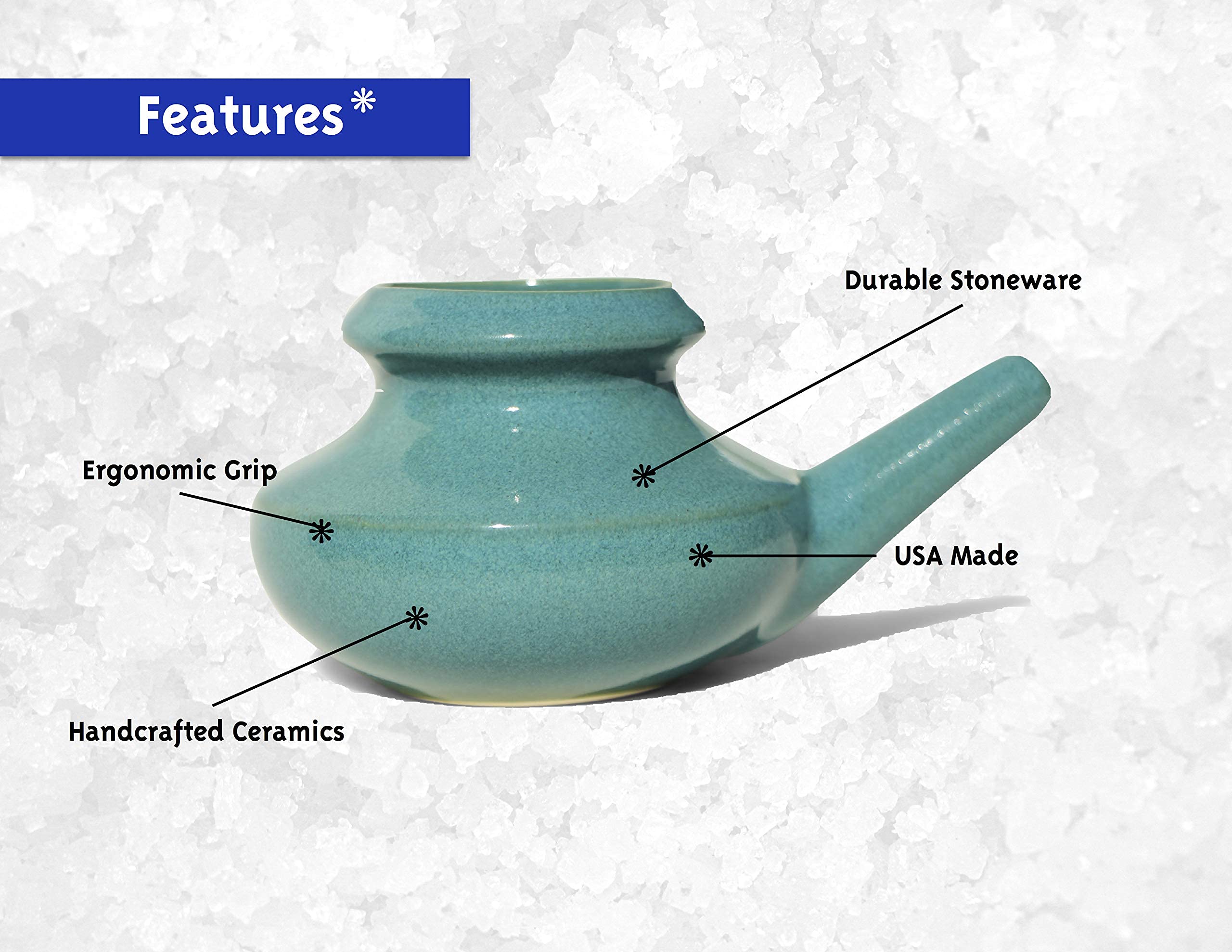 Baraka Sinus Ayurvedic Care Kit - Ceramic Neti Pot (Jade), Perfect for Sinus Relief. (1 oz) Premium Quality Essential Oils and Mineral Salt Rinse (2 oz).