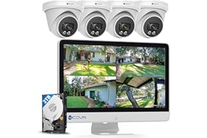 FORCOVR 4COVR PoE Wired Security Camera System with Monitor, 8CH 8MP H.265 Ultra HD NVR with Screen Pre-Installed 2TB HDD, 4Pcs IR Dome Wired 5MP IP Camera IP67, Person Vehicle Detection, LY97SA5MU804