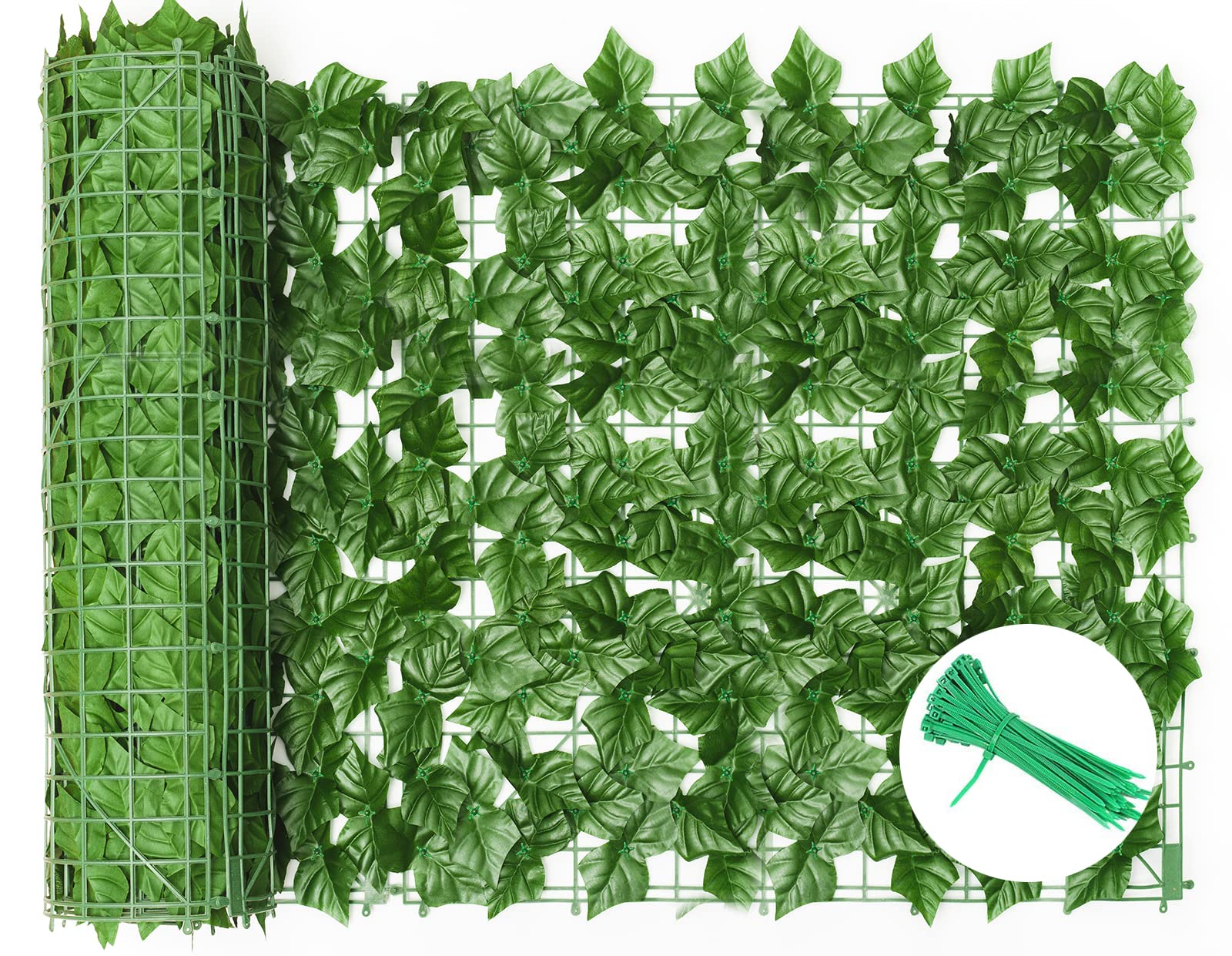 Artificial Ivy Privacy Fence Screen, 0.5x3m Artificial Ivy Privacy Fence, Vine Privacy Fence Wall Screen, Artificial Hedges Roll Faux Ivy Leaves Fence with Nylon Ties for Outdoor Garden Decor
