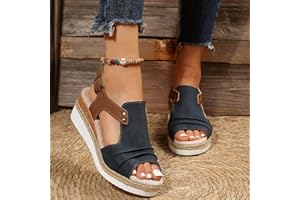 EMRELOD Wedge Sandals for Women Platform Sandals Orthopedic Sandals for Women Comfortable Espadrille Sandals Dressy Summer Open Toe Ankle Strap Low Heel Fashion Strappy Beach Shoes (05-Navy, 8)