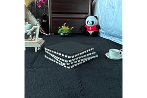 HUIDUO 16 Pcs Kids Foam Interlocking Carpet Tiles with Border, Thick Carpet Squares Plush Floor Playmats Baby Crawling Rug - 49" x 49" (Black, 16 Tiles)