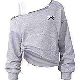 GORGLITTER Girl's Cute Long Sleeve Sweatshirt Bow Graphic Asymmetrical Neck Pullover Tops