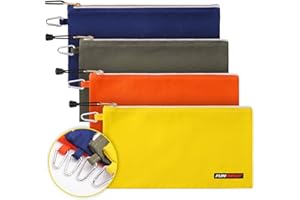 FunOwlet Utility Canvas Zipper Tool Bag - Heavy Duty Tools Pouch with Carabiner, Multi-Purpose Storage Organizer Clip on Tote Bags in Olive, Orange, Blue, Yellow, 4 Pack