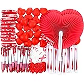 150 Pcs Red Heart Health Awareness Items Bulk Red Ribbon Awareness Stickers Stress Football Folding Fan Tattoo Sticker Silicone Bracelet for Heart Health Month Charity Events Gifts Supplies