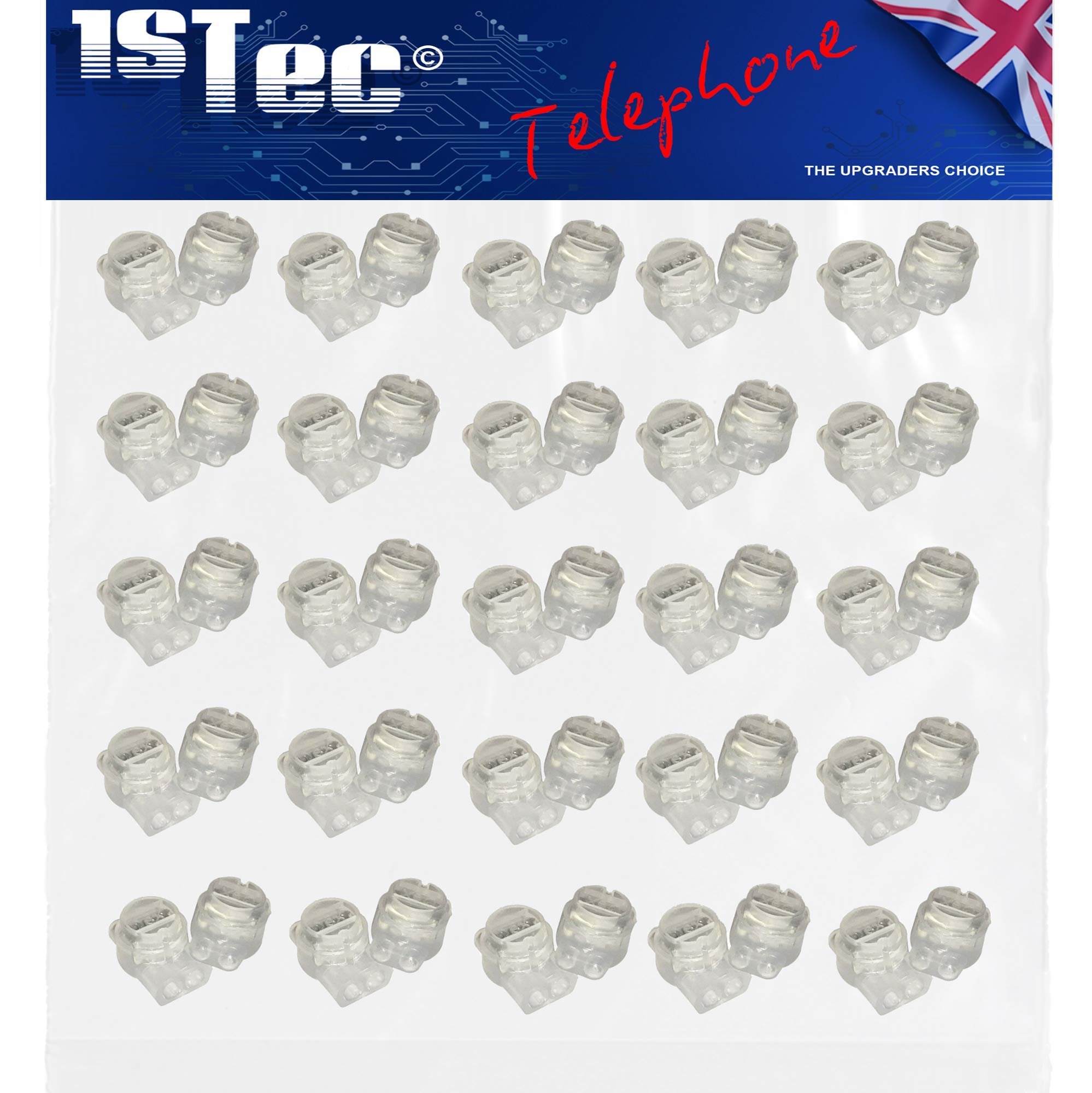 1STec 50 x Genuine BT 2 Wire 8A External Internal Waterproof Gel Filled Crimp Connectors for Joining Solid Core Telephone or Alarm Cable Connecting Block Repairs Splice or Join Phone Wires 50 Pack