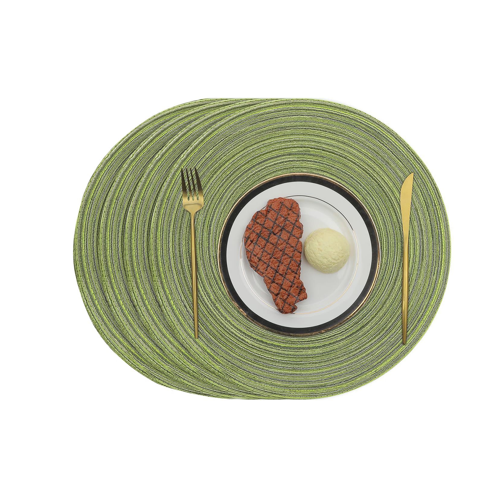 Soulnioi Cotton Place Mats Round Table Placemats 38cm Heat Resistant Washable Table Mats for Kitchen, Dining Table, Set of 4 - Green
