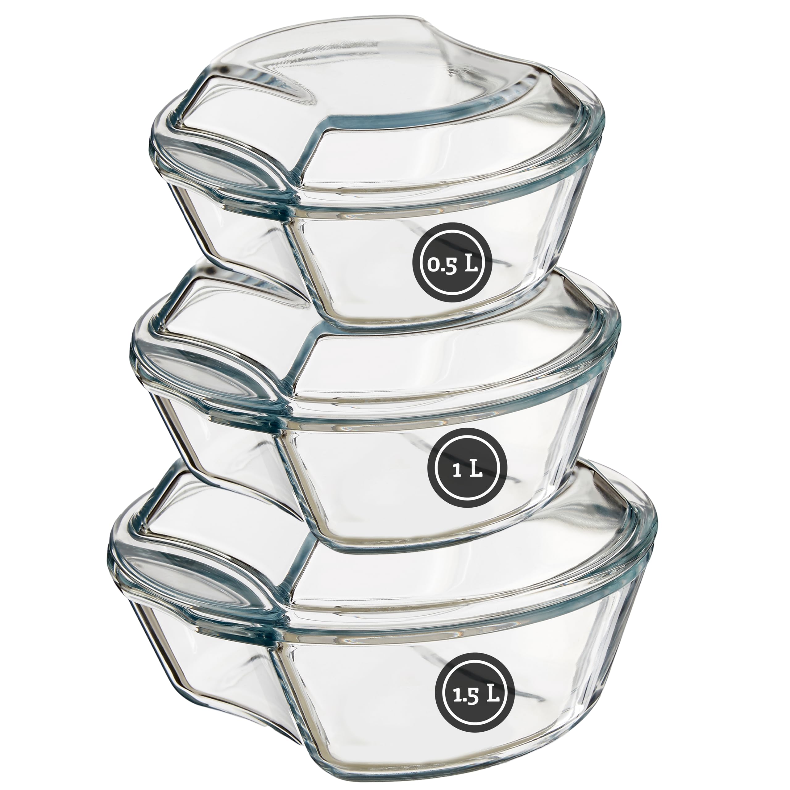 Casserole Dishes with Lids, Glass, Set of 3