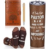 Skylety 4 Pcs Pastor Appreciation Gifts Set Pastor Refillable Journal Ordained Minister 20 oz Stainless Steel Cup Priest Socks Clergy Pen for Church Birthday Gifts