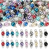 Pandahall 100Pcs Pearl Bead Connectors Pearlized Glass Bead Dangle Charms 10 Colors Faux Pearl Double Loop Links Connectors for Necklace Bracelet Jewelry Making