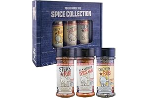 Pork Barrel BBQ Spice Collection Gift Pack | Gifts for Men| 3.8 oz All American Spice, 4.5 oz Steak and 3 oz Chicken, All Purpose BBQ Rub - No MSG, Gluten-Free, Zero Calorie