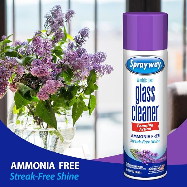 SPRAYWAY GLASS CLEANER LAVENDER SCENT FOAMING AEROSOL SPRAY, 19OZ, PACK OF 6 | AMMONIA-FREE, STREAKLESS, FAST-ACTING | CLEANS & POLISHES GLASS SURFACES | REMOVES FINGERPRINTS, DUST, DIRT, SMOKE FILM