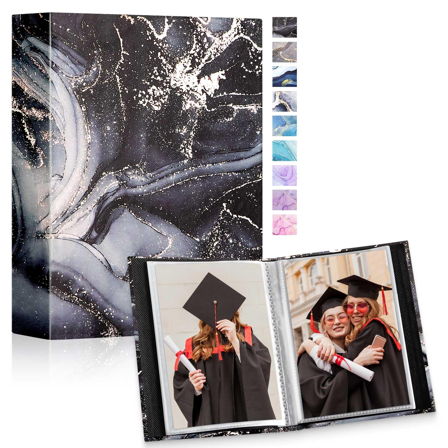 Lanpn Small Photo Albums 6x4 50 Pictures 2 Packs, Mini Capacity Leather Photo Book Pockets Set, Each Pack holds 50 Top Loader Vertical Pictures for Family Baby Kids Boy Girl Black Gold