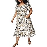 Torrid Women's Plus Size Dress - Challis Off-Shoulder Tea Length Peasant Dress
