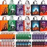 Paterr 120 Pcs Halloween Tote Gift Bags 14.96 x 11.8'' Large Trick or Treat Bags Non Woven Candy Treat Goody Reusable Tote for Halloween Party Supplies