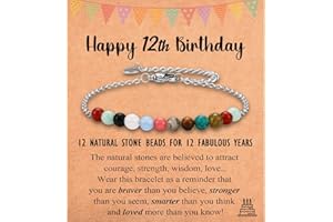 Leyung 6-21 Year Old Birthday Gifts for Girls Women, Tiny Natural Stones Birthday Bracelet Gifts for Daughter Granddaughter Niece with Happy 6th-21st Birthday Card