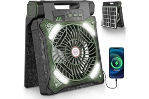 VOION 20000mAh Solar Fan & Portable Camping Fan with Lantern Rechargeable Battery Operated, 20H Run Time Max, 8H Timer, 90° Adjustable Portable 48H LED Light for Picnic, Hurricane, Fishing