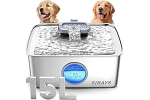 SIBAYS 4Gal/15L Dog Water Fountain, Stainless Steel Large Capacity Pet Water Fountain with Water Level LED Light, Automatic Quiet Dog Water Bowl Dispenser for Large Dogs & Multi-Pet Easy to Clean FS79
