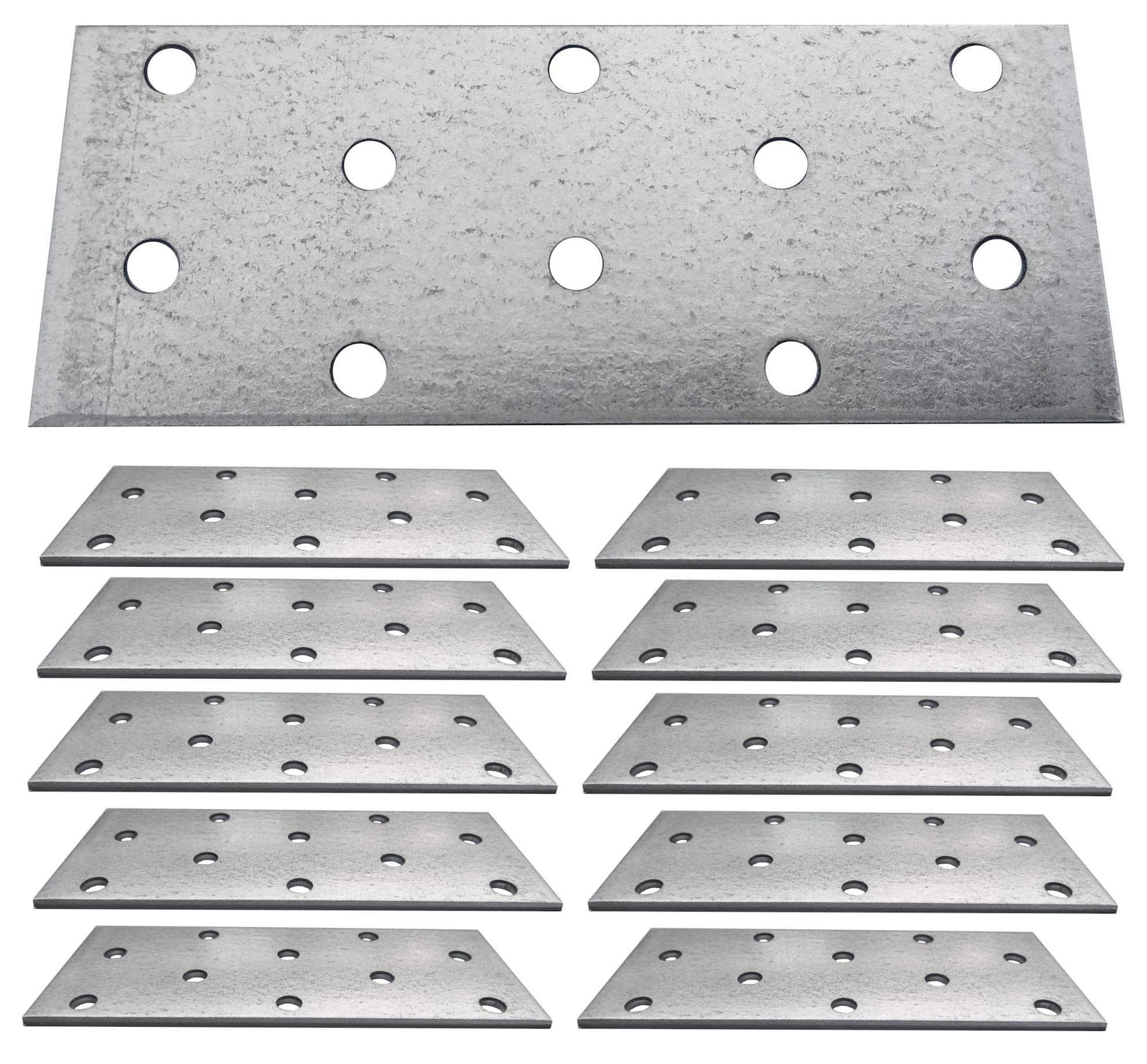Flat Connecting Joining Plates Galvanised Zinc Z275g/m2 20μm Brace Bracket Perforated Metal Steel Sheet Timber Wood Fixing Heavy Duty 4" x 1.5" (100 x 40 x 2mm) Pack of 10pcs — image 1
