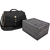 ENHANCE Portable Miniature Figure Storage &amp; Carrying Case - 4 Foam Layers fits 108 Infantry Minis &amp; Pick &amp; Pluck for Large Figures - Book Sleeve &amp; 2 Accessory Pockets for Measuring Tape, Dice &amp; More