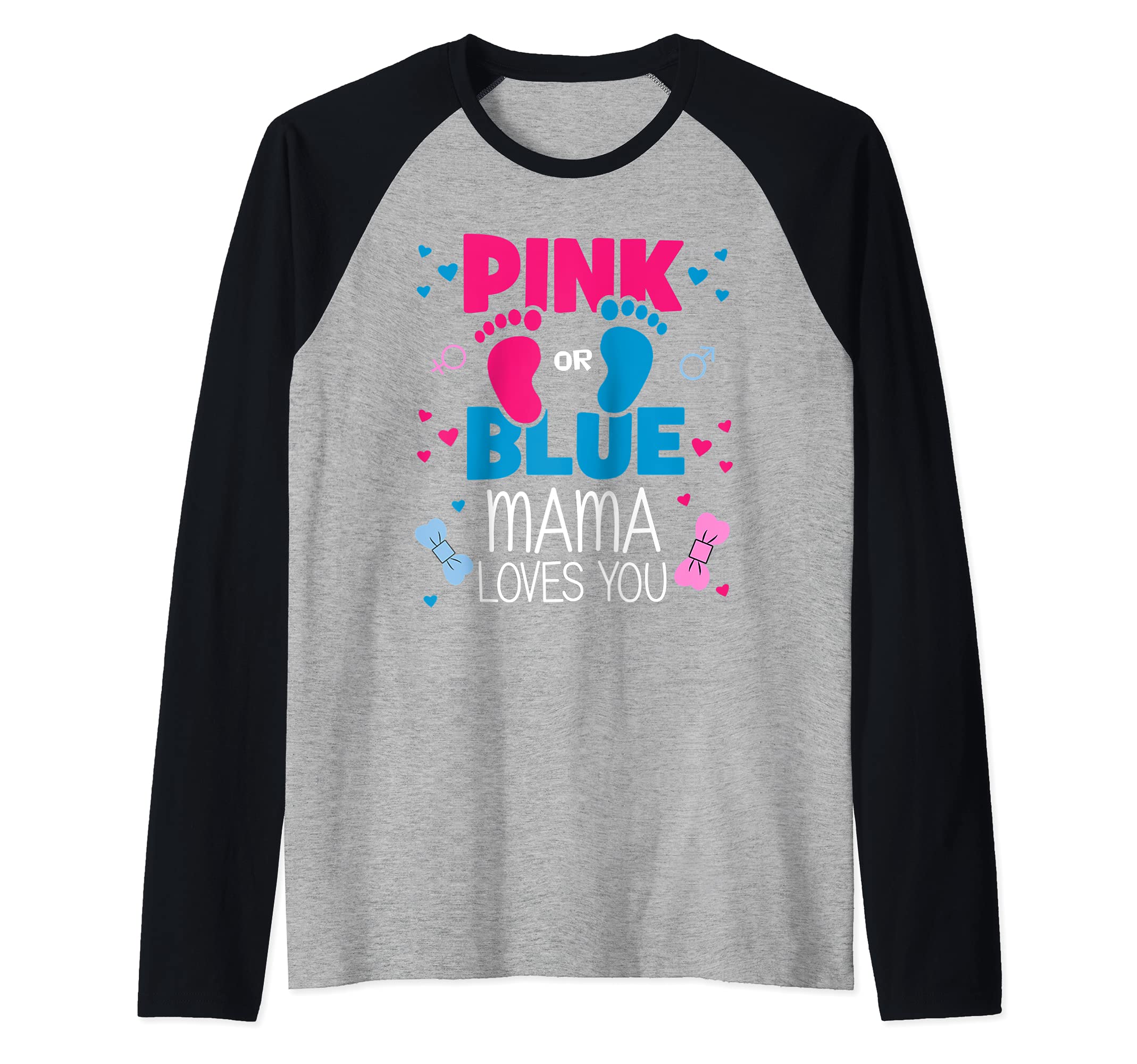 Pink or Blue mama loves you Cute Gender Reveal Party Raglan Baseball Tee