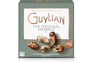 Gourmet Belgian Chocolate Hazelnut Praliné Truffles, 8.82 oz, 22 pc by GuyLian, White & Milk Chocolate Candy Seashells Gift Box for Women and Men