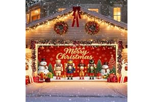 IVN Christmas Garage Door Banner 13x6ft Black Nutcracker Christmas Porch Banner Decorations Snowman Merry Christmas Garage Door Cover Decoration Home Door Front Yard Decor for Xmas Eve Holiday Outdoor