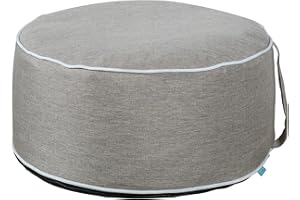 QILLOWAY Indoor/Outdoor Inflatable Stool,Round Ottoman,All Weather Foot Rest for Kids or Adults, Camping or Home (TAN/Grey)