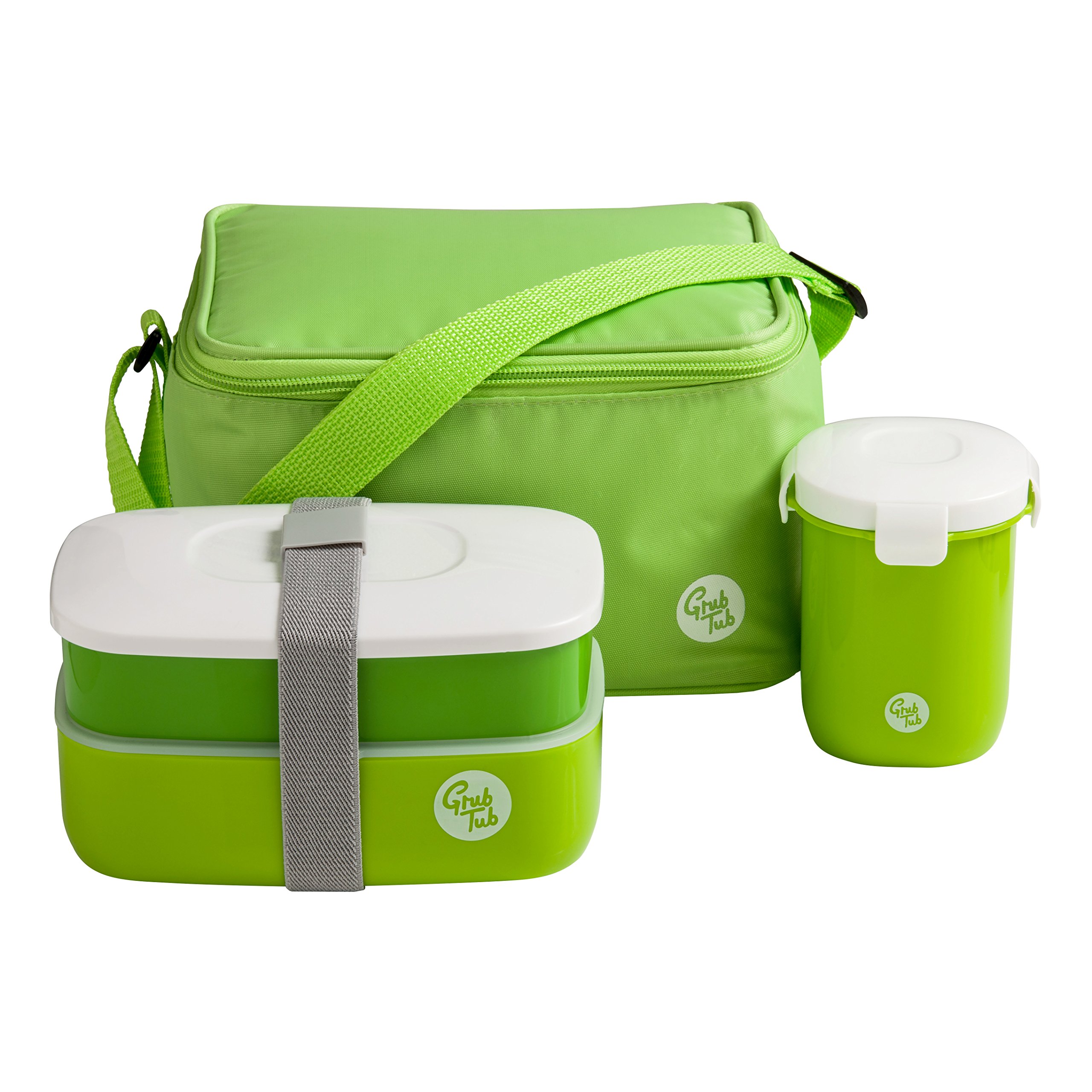 Premier Housewares Grub Tub Lunch Box with 2 Containers/Cool Bag/Cutlery/Sealing Cup - Green
