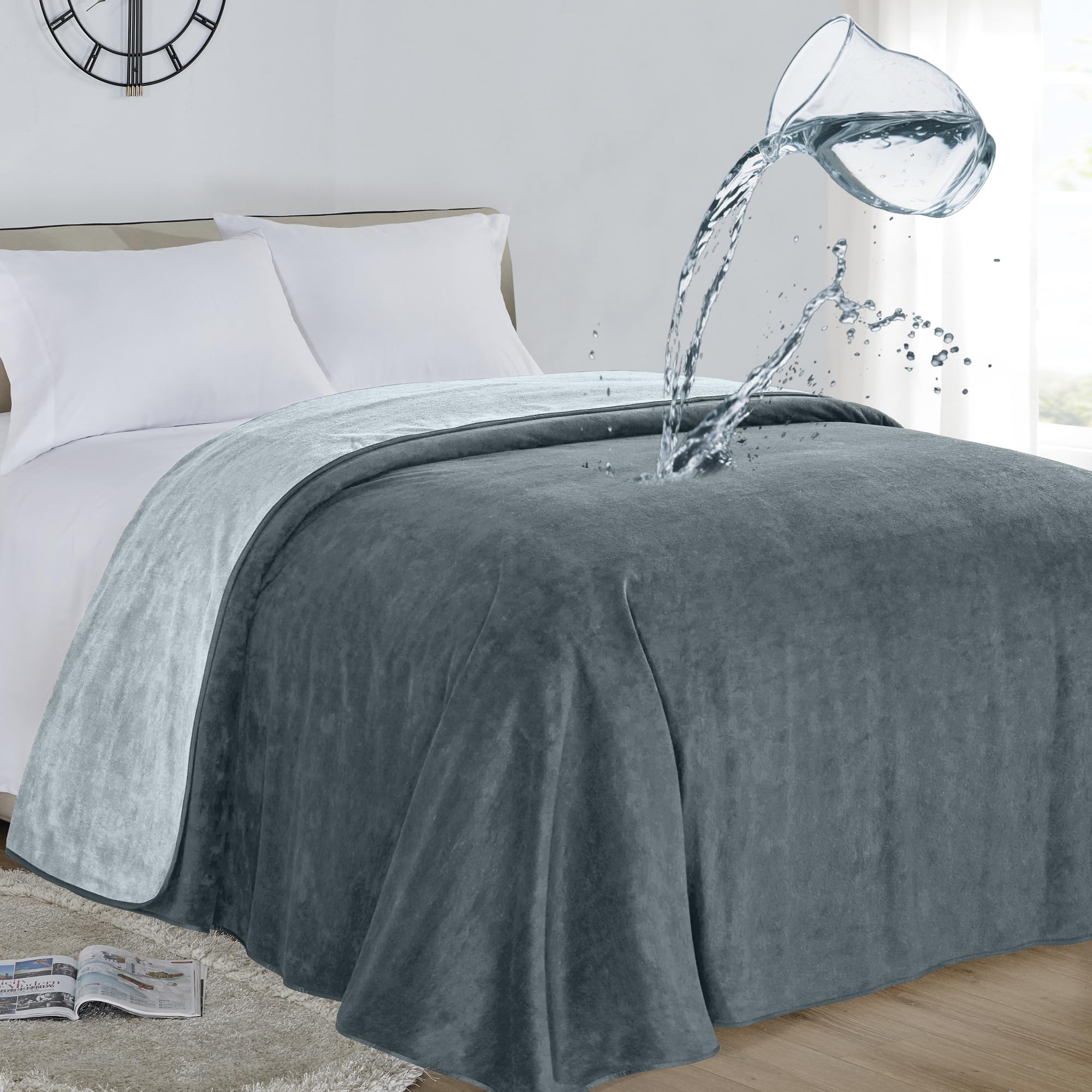 Waterproof Blanket Cover 230x230CM for Baby, Adults, Dogs, Cats or Any Pets, 3 Layer Protector and 100% Leak Proof blanket for Bed, Couch and Other Furniture, Easy to Clean, Charcoal & Light Grey