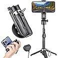 MQOUNY for Magsafe Tripod Stand for iPhone,Portable Pocket Size Selfie Stick with Rechargeable Remote and Metal Ring,Extendab