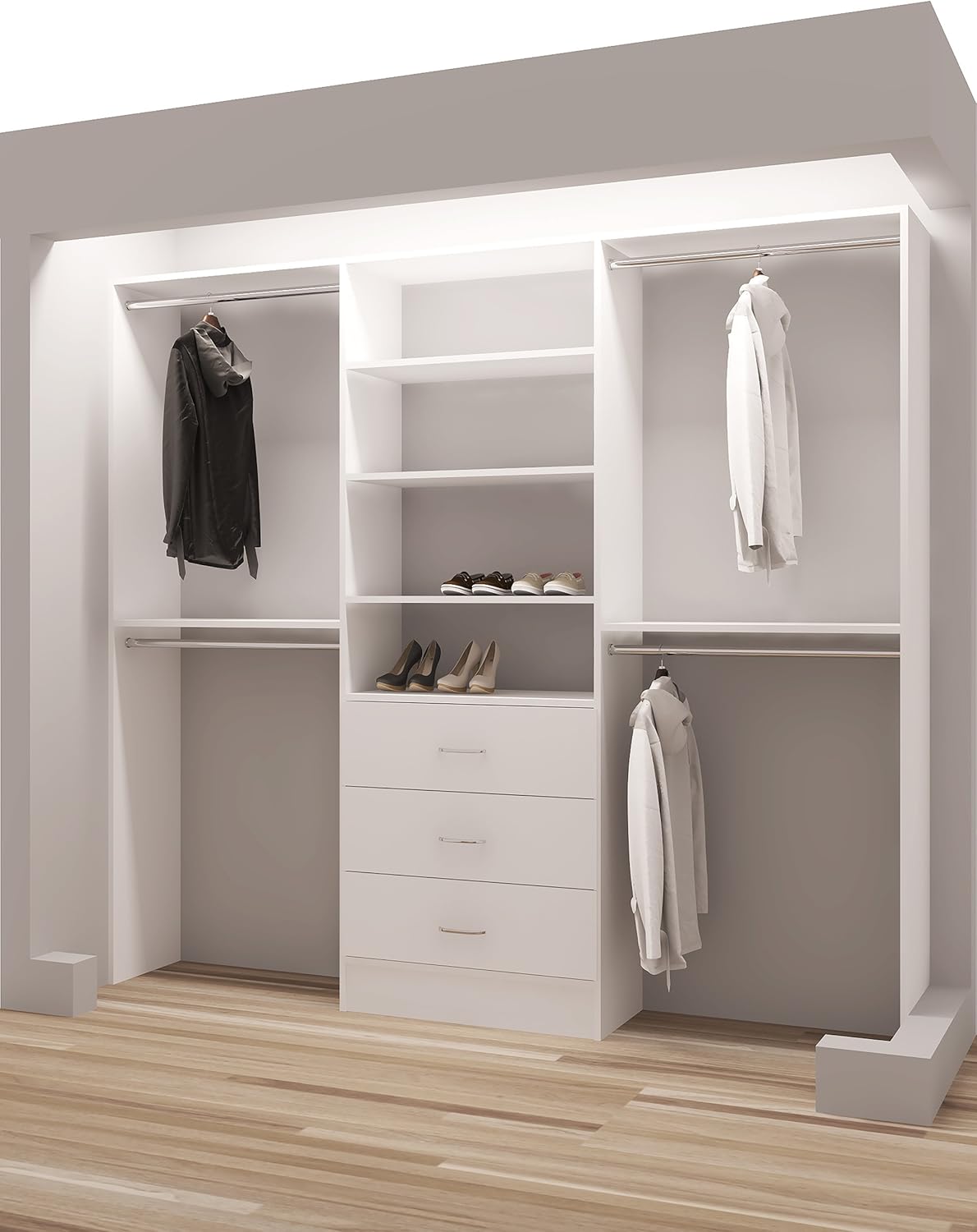 wooden closet organizer on Amazon Com Tidy Squares Closet System Easy To Assemble Reach In Adjustable Shelves Multiple Drawers And Hanger Racks Perfect Idea For Extra Storage Custom Closet Organizer Kit White Kitchen Dining