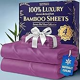 DECOLURE 100% Viscose Derived from Bamboo Sheets King Size - Luxury 4 Pc Naturally Cooling Sheets, Ultra Soft Bed Set - Deep 17" Pockets, Durable Double Stitching, Oeko Tex Standard (Purple)