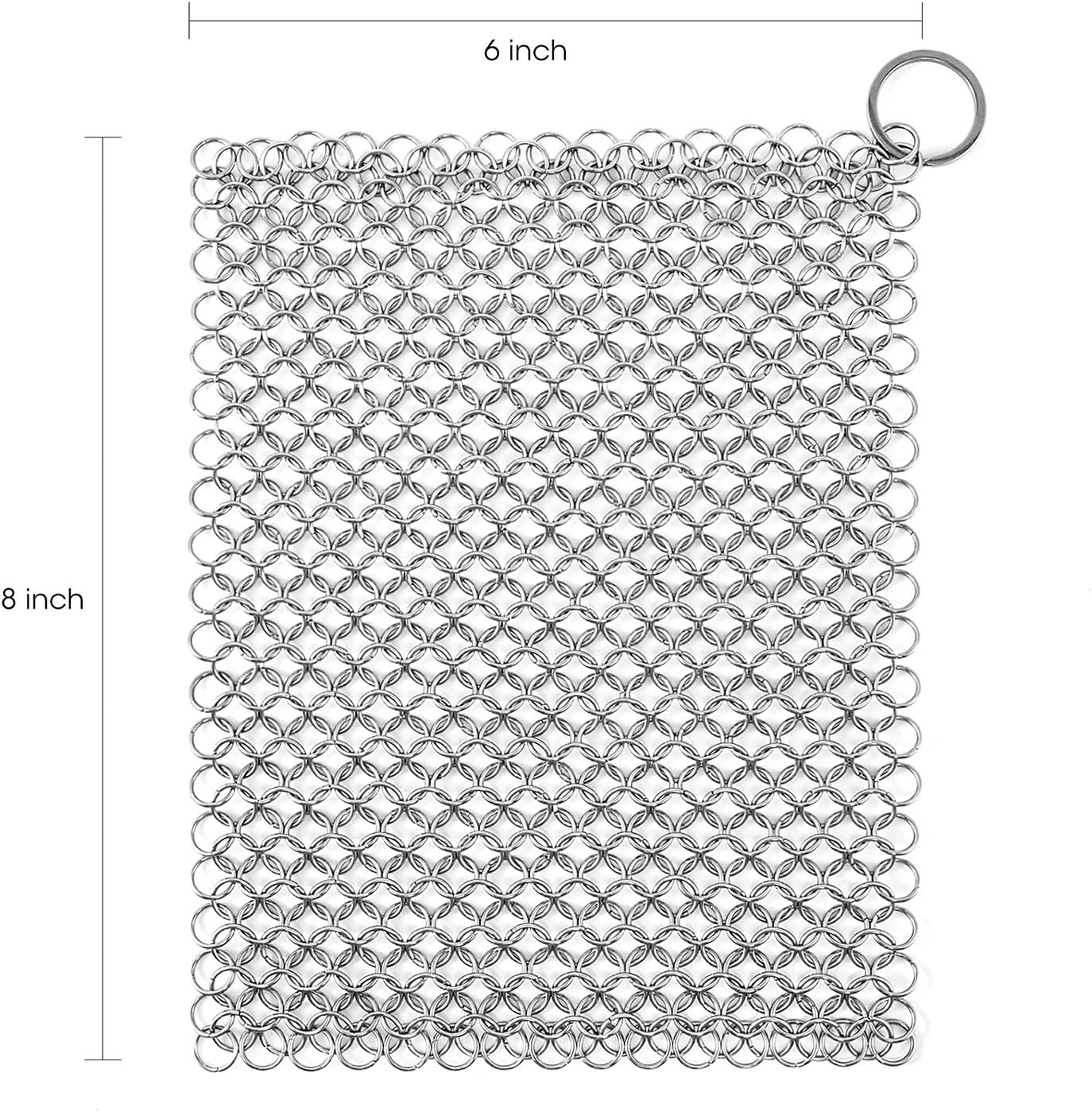 Cast Iron Cleaner, Premium Stainless Steel Cast Iron Scrubber, 8"x6" Rectangular Metal Chainmail Scrubber with Hanging Ring, Ultra-hygienic Anti-Rust Cast Iron Scraper: Health & Personal Care