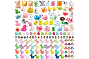 DULEFUN 150pcs Mini Resin Animals, Colorful Tiny Small Little Glitter Ducks Mushroom Figures to Hide Miniature Figurines for Dollhouse Micro Landscape Aquarium Decorations DIY Crafts