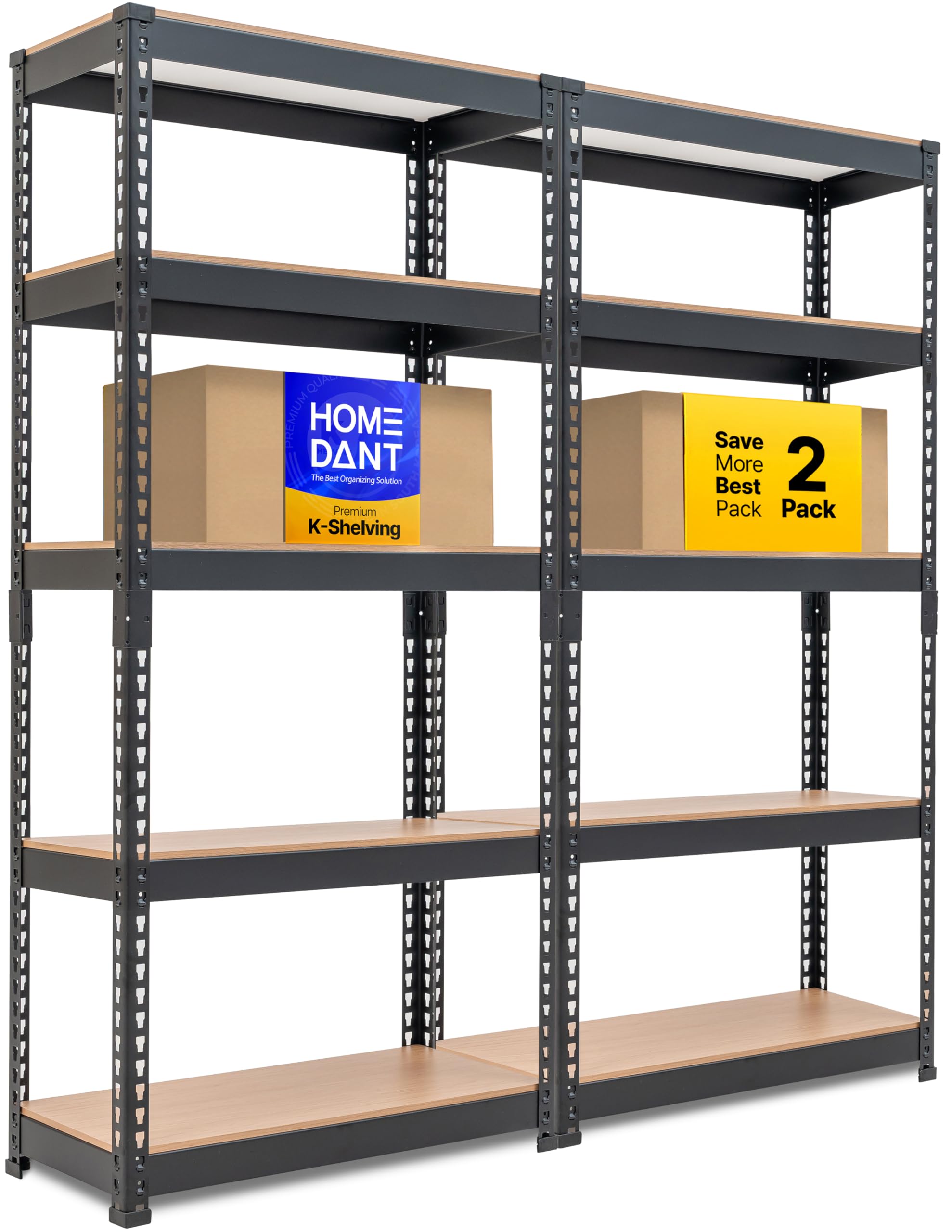 HOMEDANT 28" W 5 Tier Heavy Duty Garage Shelving Adjustable Metal Rack Storage Shelves Standing Shelf Unit Organizers Pantry Closet Black 2Pack Image