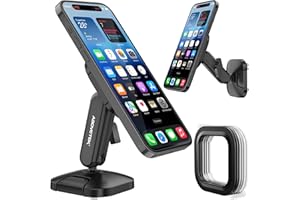 AboveTEK Universal Phone Holder Mount, Snap-On Hands-Free Shower Phone Holder for Mirror/Windshield/Bathroom/Window, 360° Rotating Adjustable Adhesive Camera Wall Mount w/Dual-Ball Head (Black)