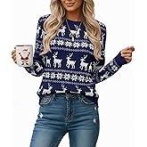 Xaatren Women's Christmas Sweater Long Sleeve Print Knitted Pullover Tops Xmas Crew Neck Winter Sweatshirt