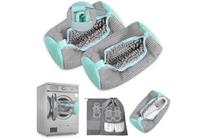WJQYFJJS Shoe Washing Machine Bag, 2PCS Laundry Shoe Bag for Washer and Dryer, Reusable Shoe Cleaning Bag for Sneaker, Fluffy Fibers 360° Wrap-Around Cleaning for All Types Shoe And Sizes
