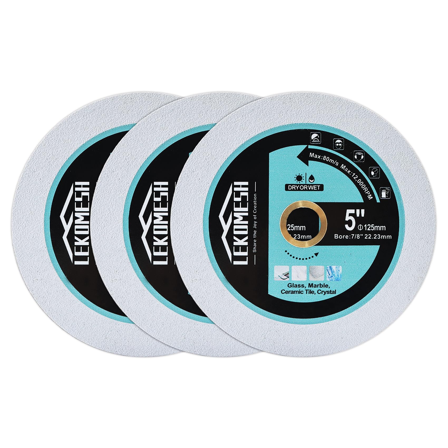 LEKOMESH Diamond Glass Cutting Disc - 3pcs 125mm Cut Off Wheel Cutting Disc for Cutting Glass Ceramic Tile Marble