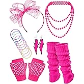Missanabie 80S Fancy Dress Costume Accessories Headband Errings Fishnet Gloves Necklace Bracelt Leg Warmers Party Outfit Set