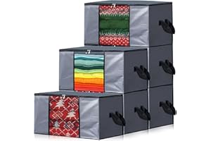 SWEET DOLPHIN 90L Large Storage Bags, Clothes Storage with Durable Handle for Clothing, Blanket, Comforters, Bed Sheets, Pillows and Toys, Grey, 6 Pack