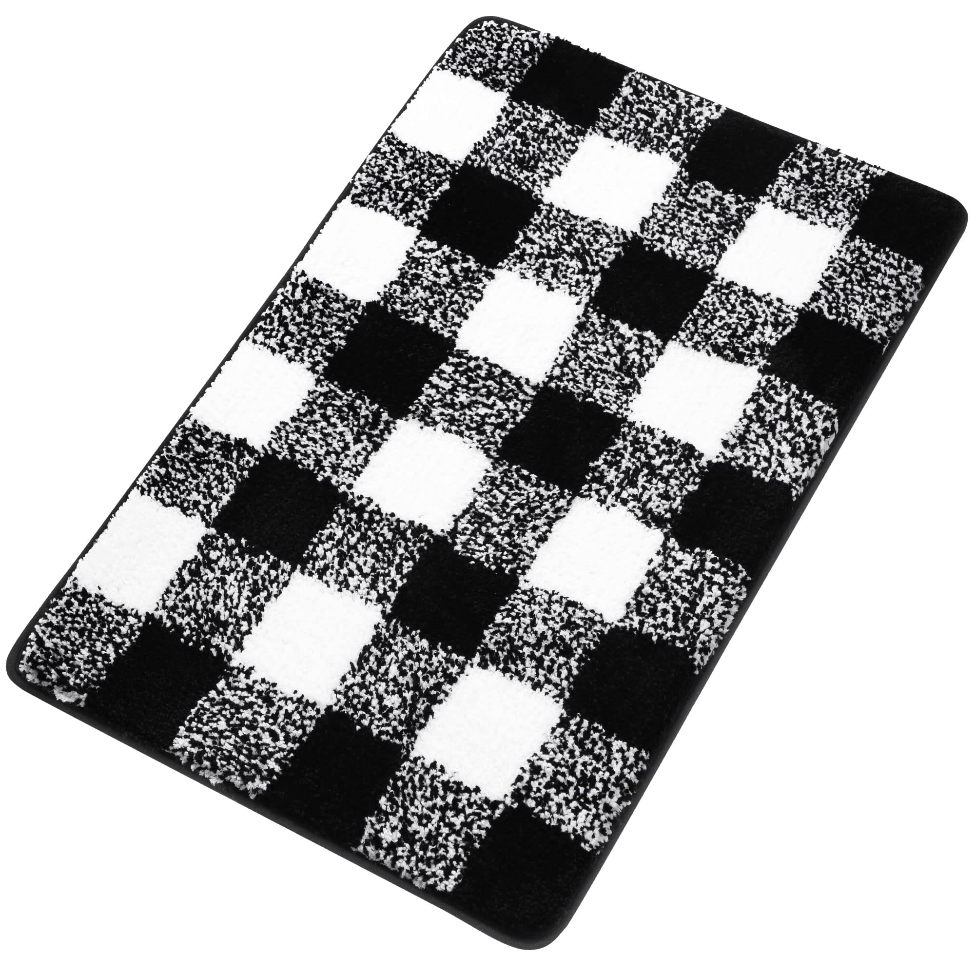 PiccoCasa Non Slip Bath Mat 50cm x 80cm, White & Black - Soft, Absorbent, Non Slip, Checkered, Machine Washable