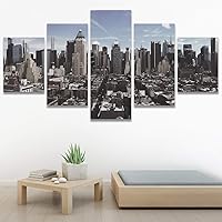 SIGNWIN 5 Panel Canvas Wall Art Cityscape Contemporary Expressive Multicolor Photography Places for Home Decorations Ready to Hang - 60