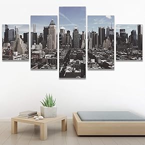 SIGNWIN 5 Panel Canvas Wall Art Cityscape Contemporary...