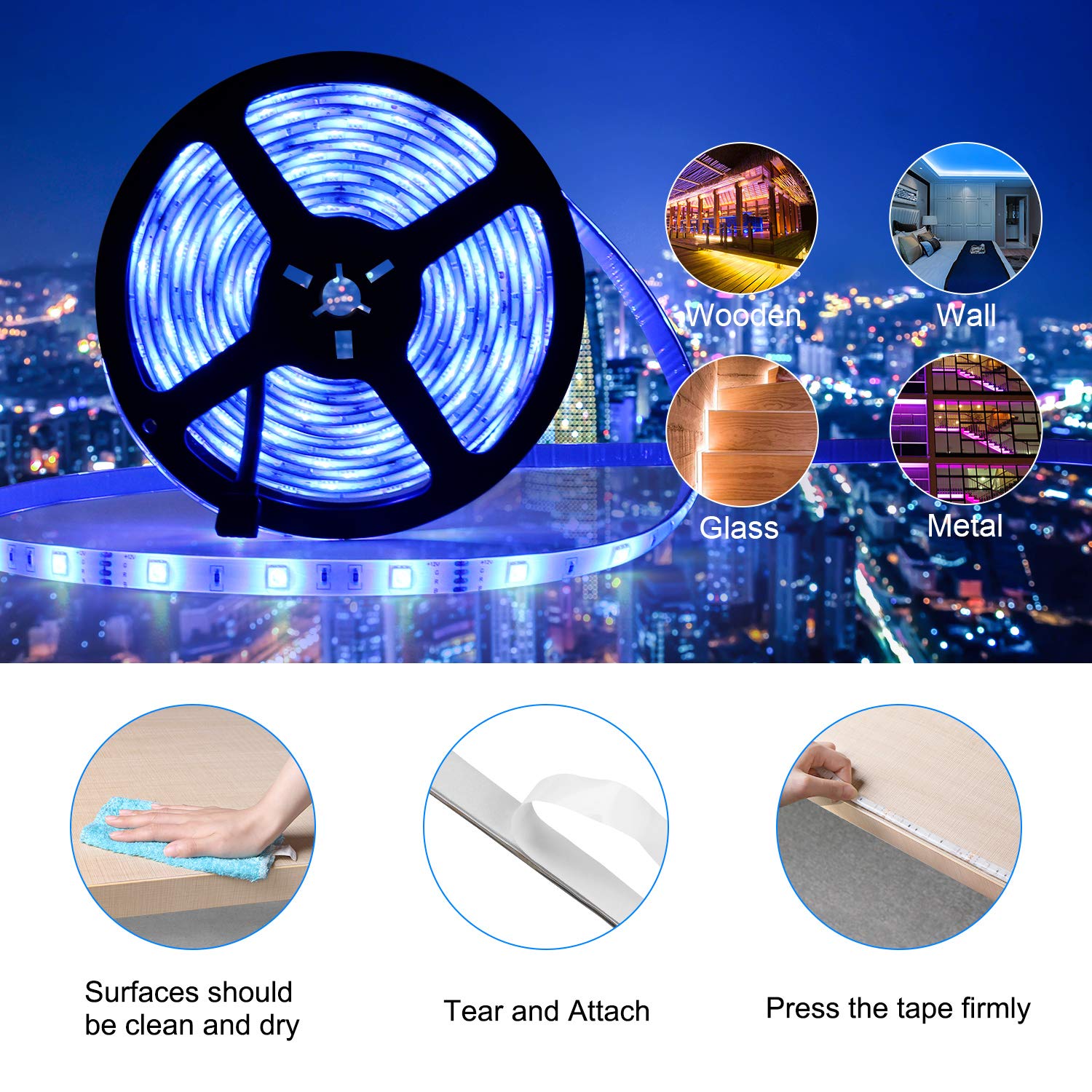 Led Strip Lights, 32.8ft/10M SMD5050 Waterproof RGB Strip Lights, Color Changing Led Strip Lighting with 44 Key Remote Controller for Home Kitchen Bed Flexible Strip Lights for Bar Home Decor